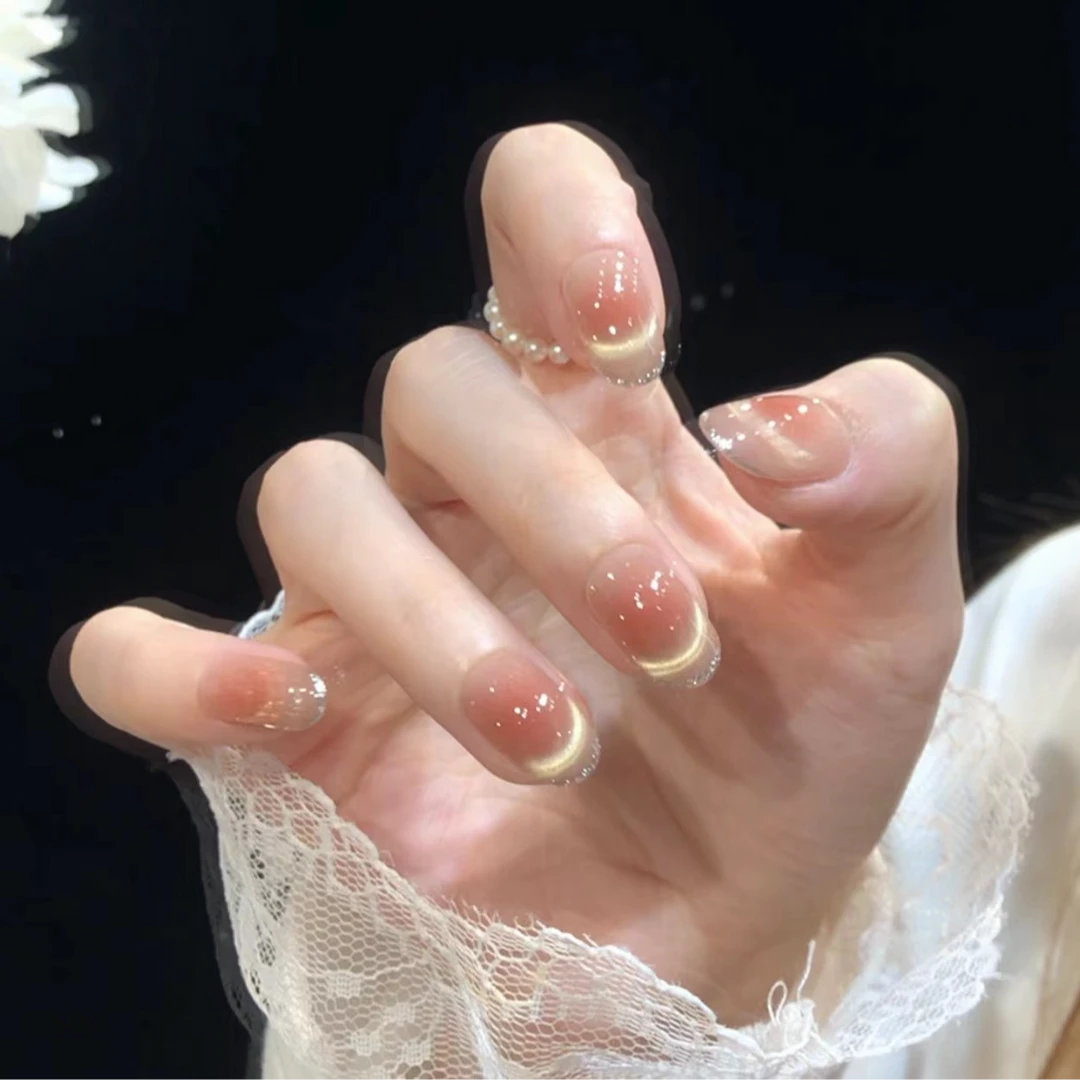 喵公子【落日金沙】纯手工穿戴甲可拆卸美甲光疗甲