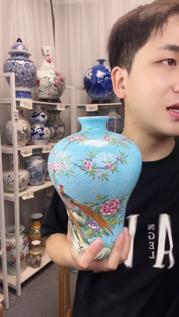 摆件景德镇珐琅彩梅瓶小件