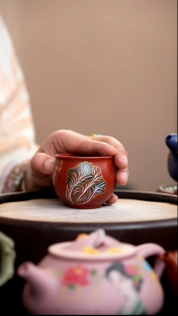 茶壶紫砂朱泥白菜小圆杯