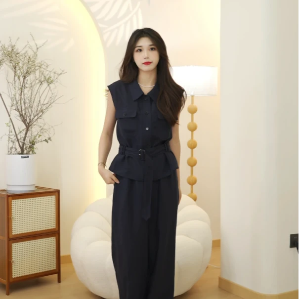 【XIXI自制】夏季老钱风亚麻天丝马甲背心阔腿裤腰带时尚老钱风女装