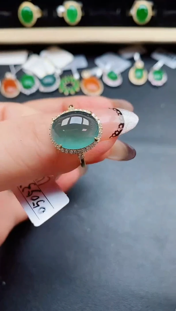 翡翠戒指银S925镶嵌8600