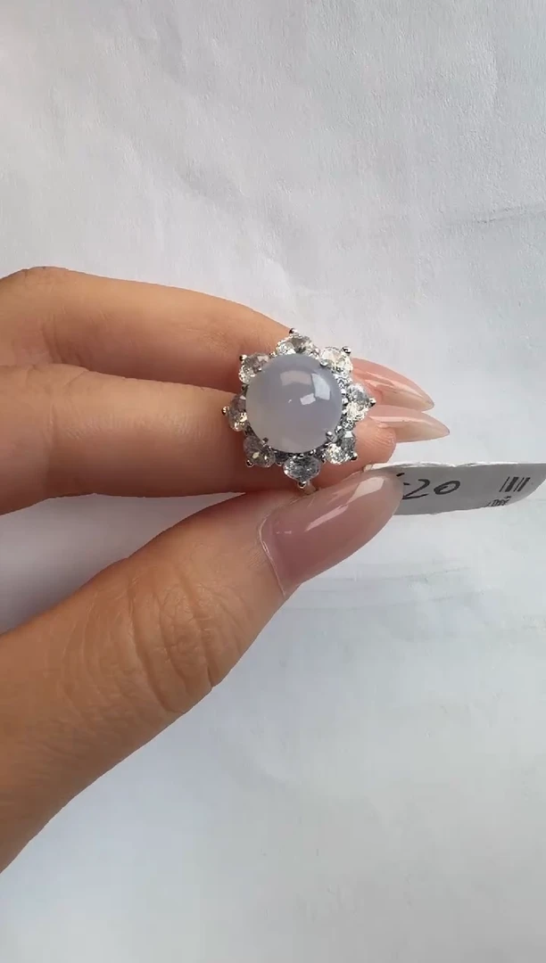 银S925镶嵌戒指翡翠通体925银镶缅甸A货翡翠戒指43