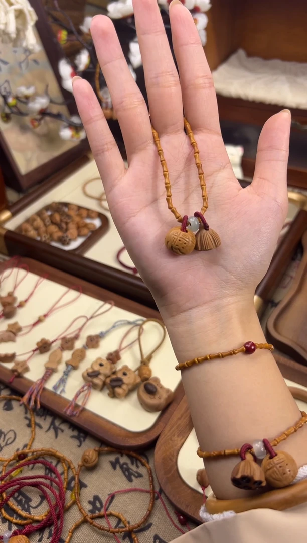 手串桃核【桃缘行】竹节「福气莲莲」桃木桃核辟、挡、驱、护 备注手围