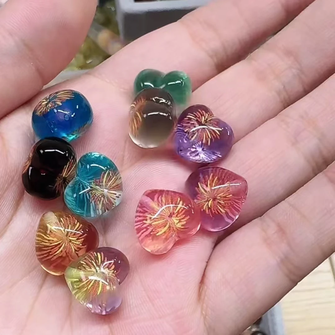 DIY饰品手作配饰韩国胶定制透色晕染手绘烟花爱心通孔珠