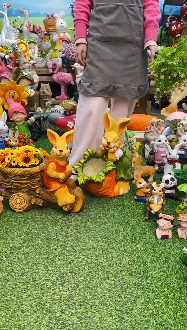 【闪购商品】红陶一对兔子花盆