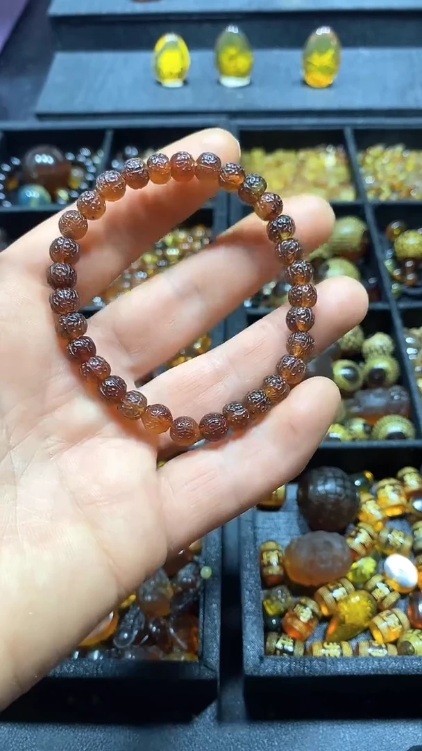 琥珀未镶嵌耳饰天然缅甸琥珀手串7+