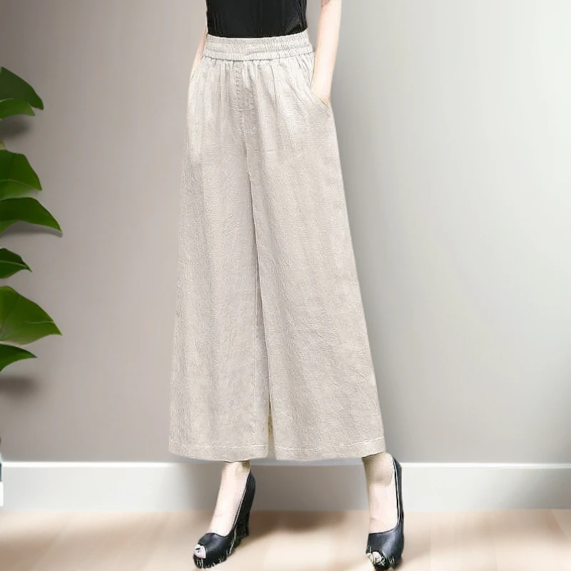 清仓捡漏中年妈妈棉麻裤女春秋休闲裤2025新款夏季薄款九分阔腿裤