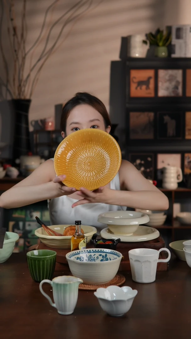 陶瓷复古风浮雕南瓜色7.8寸深盘  微瑕 凑满20发货