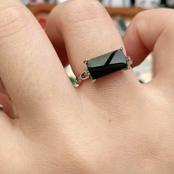 鑫辰珠宝天然A货翡翠银镶嵌设计款开口女戒指时尚百搭