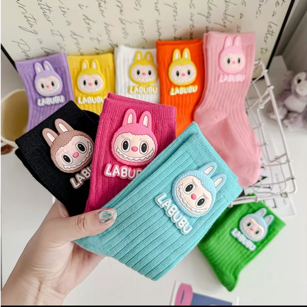 可爱拉布布儿童袜子男童女童春秋季纯色拉布布中筒袜秋冬男孩女孩
