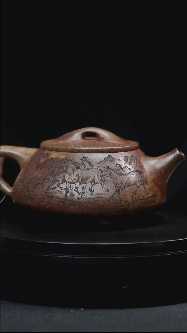 茶壶紫砂翡翠龙背青刻绘石瓢