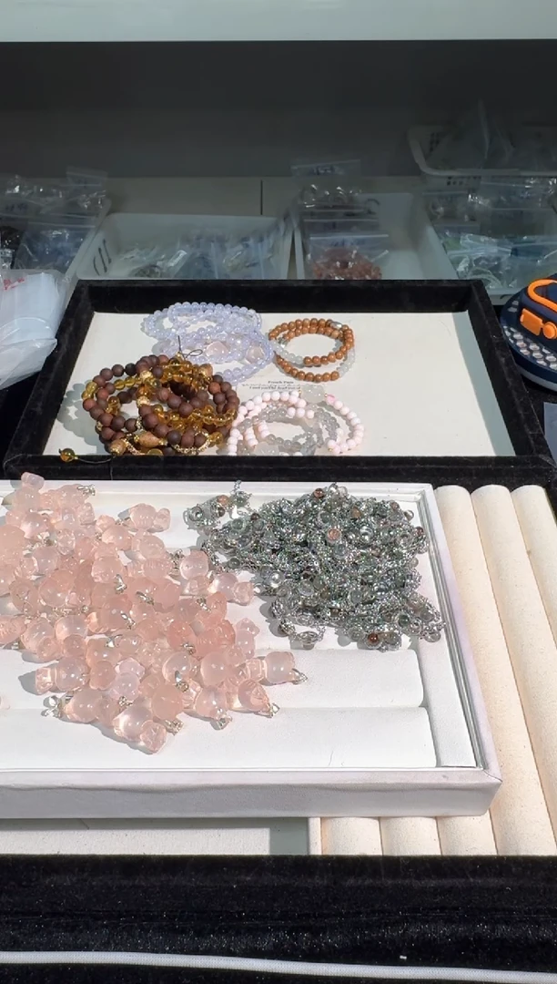 水晶手链银S925镶嵌有矿坑T003粉水kt吊坠