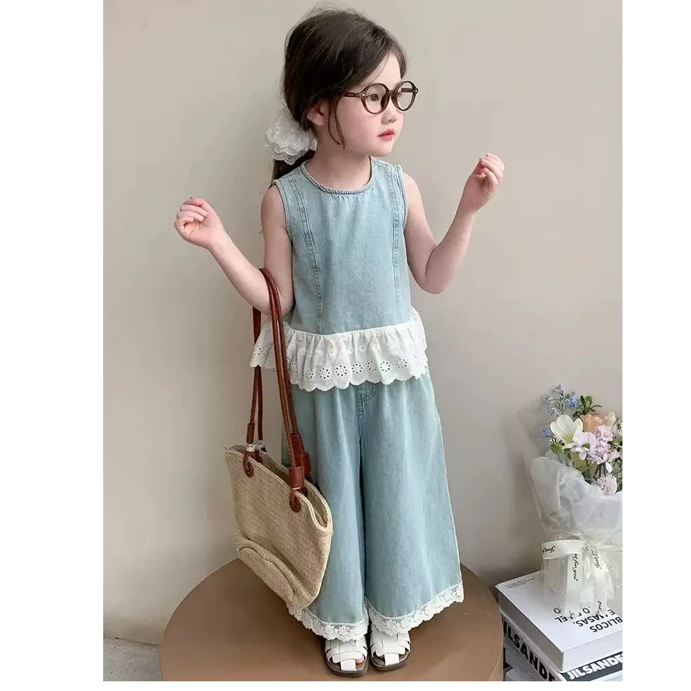 现货！女童薄款牛仔套装夏季2025新款女童时髦背心两件套