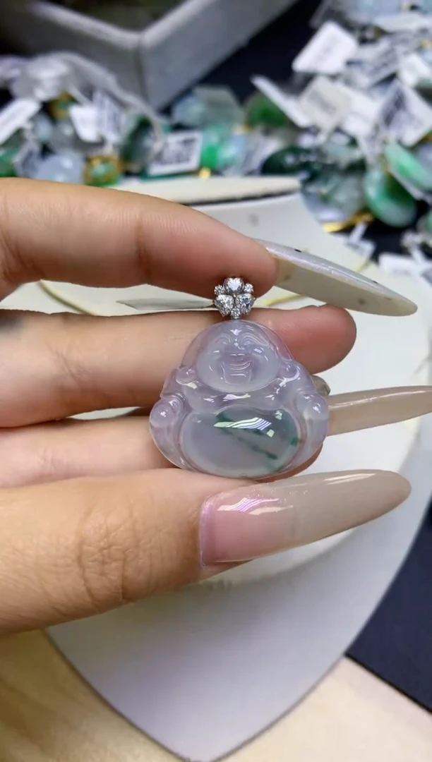 颈饰18K金镶嵌翡翠天然缅甸翡翠A货百元以上9元证书费自理