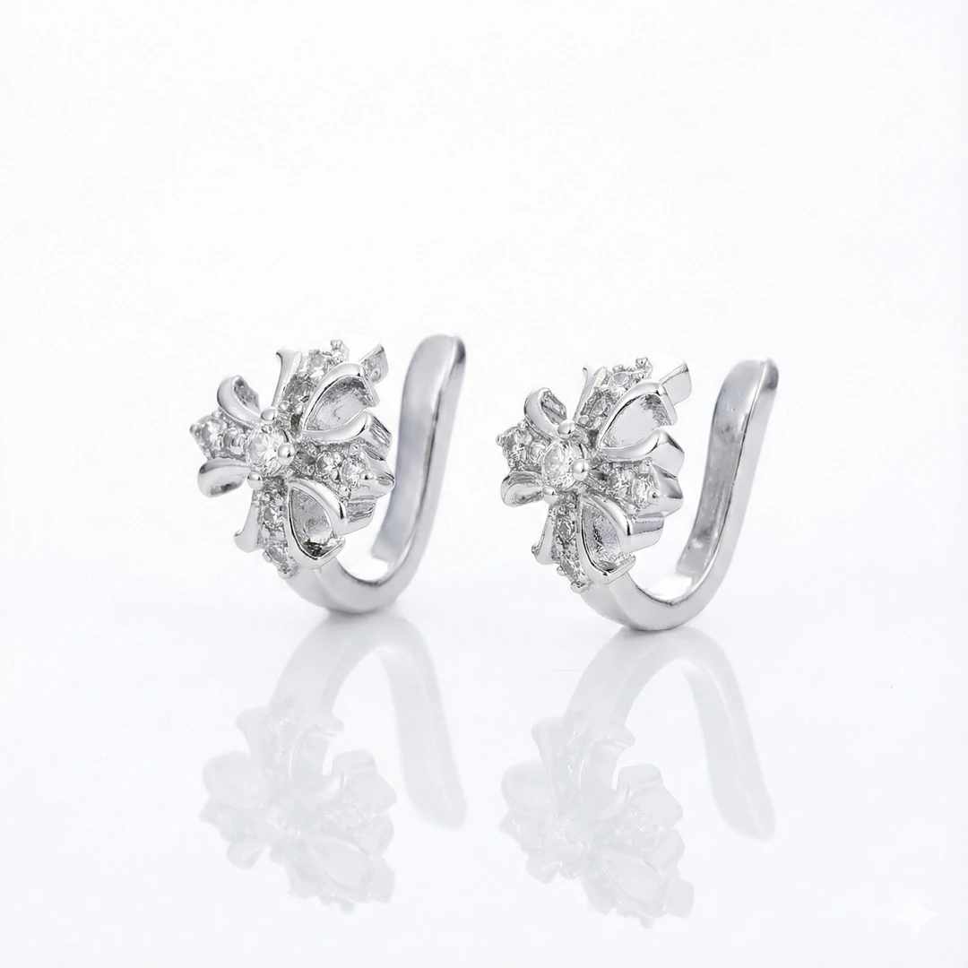 铜合金耳饰 BTSP 镶钻鸢尾花十字架无耳洞潮流嘻哈高级感锆石耳夹