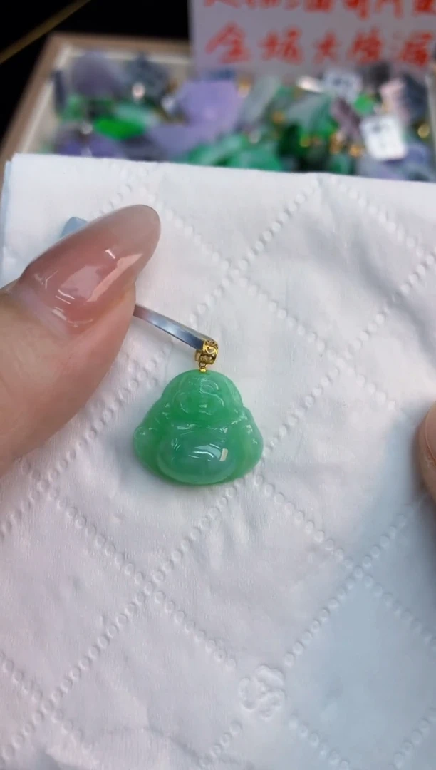 翡翠18K金镶嵌吊坠(不含链)1