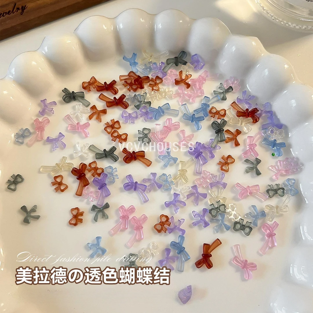 美拉德蝴蝶结美甲饰品混装大小树脂冰透立体飘带领结美甲钻装饰品