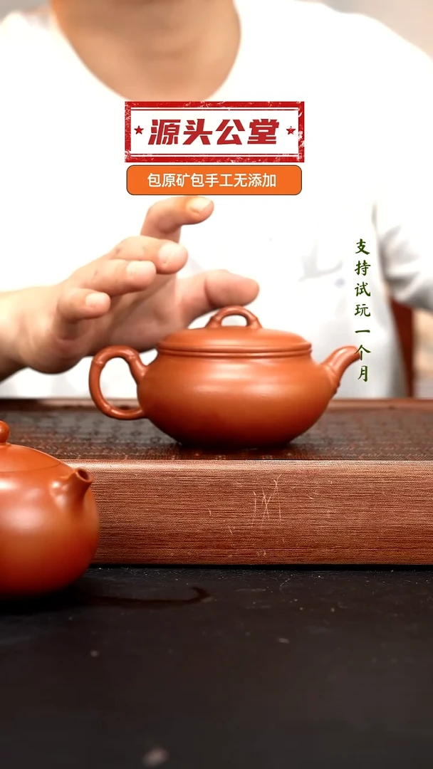 茶壶紫砂ZQ朱泥竹节扁腹