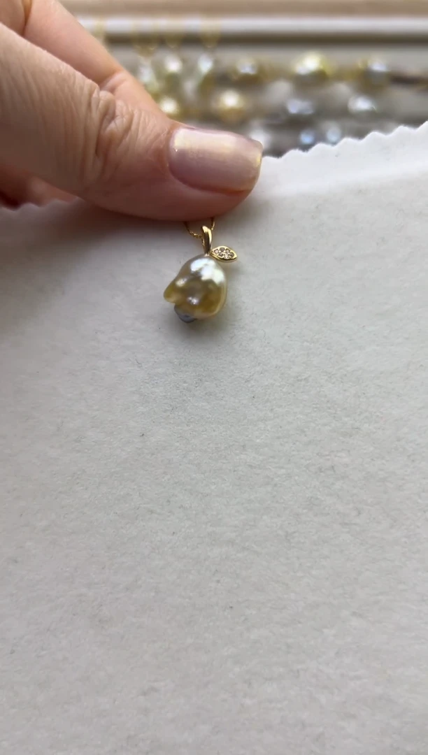 银S925镶嵌吊坠(不含链)海水珍珠海水南洋金珠keshi野生珠吊坠