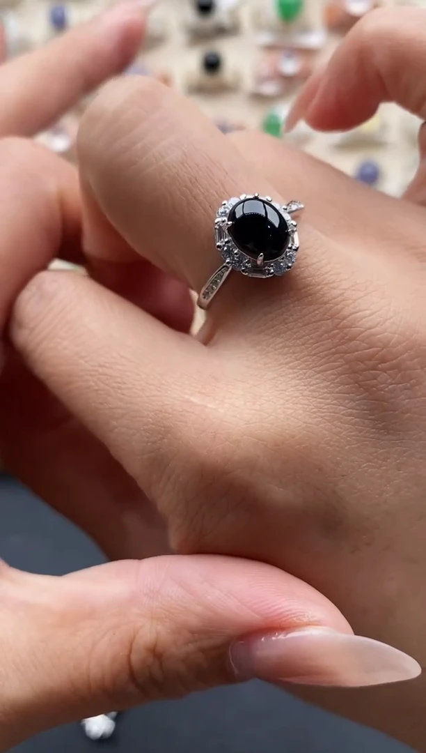 银S925镶嵌戒指翡翠缅甸天然A货翡翠2  4-