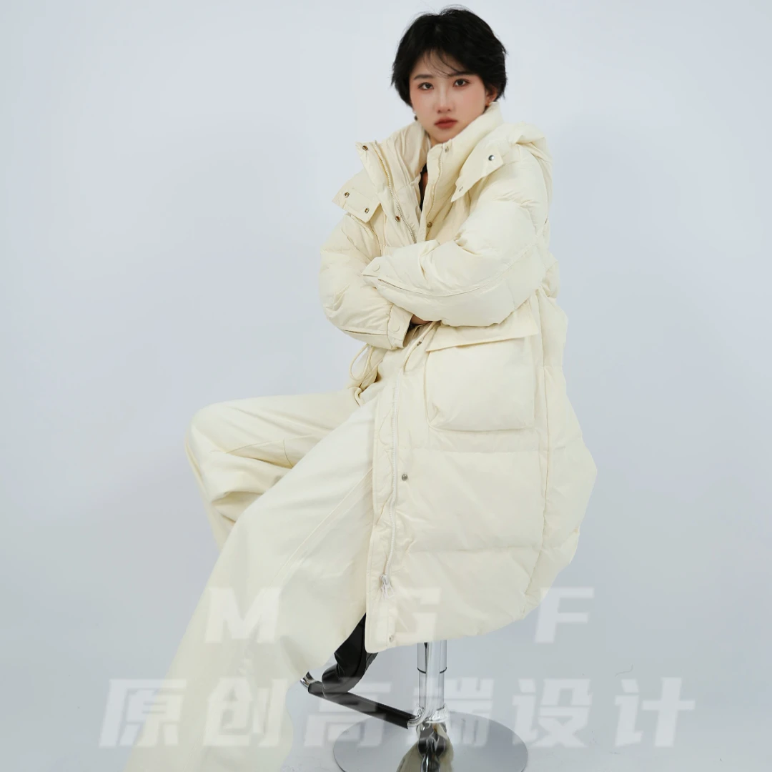 冬季纯色秋冬情侣连帽长款加厚长款新款羽绒外套3