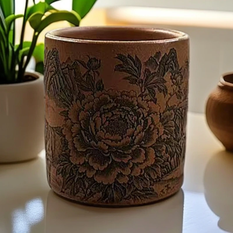 宜兴紫砂杯三羊开泰 富贵花开