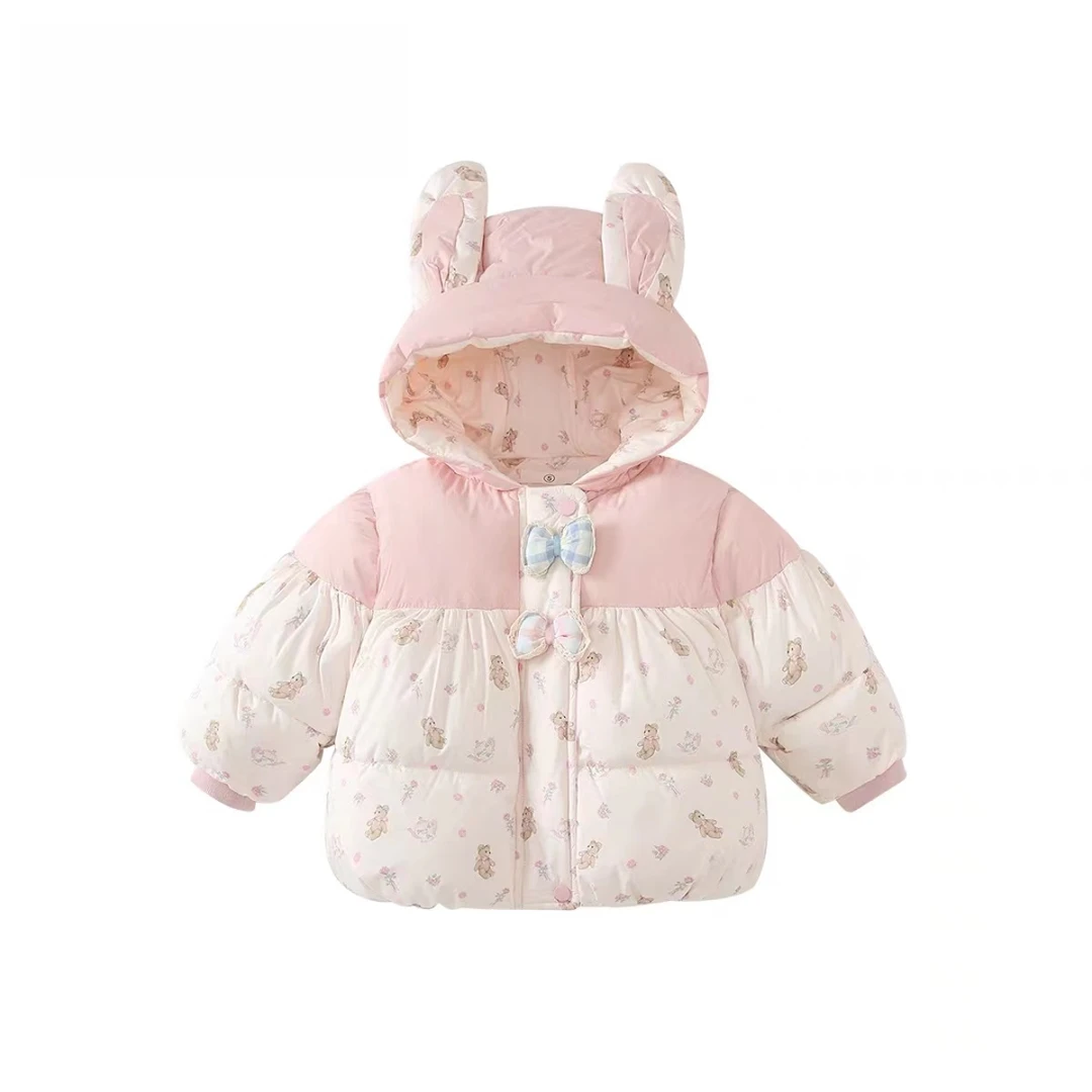 女童冬季保暖棉服洋气女宝宝冬装加厚加绒连帽棉袄婴儿小女孩外套