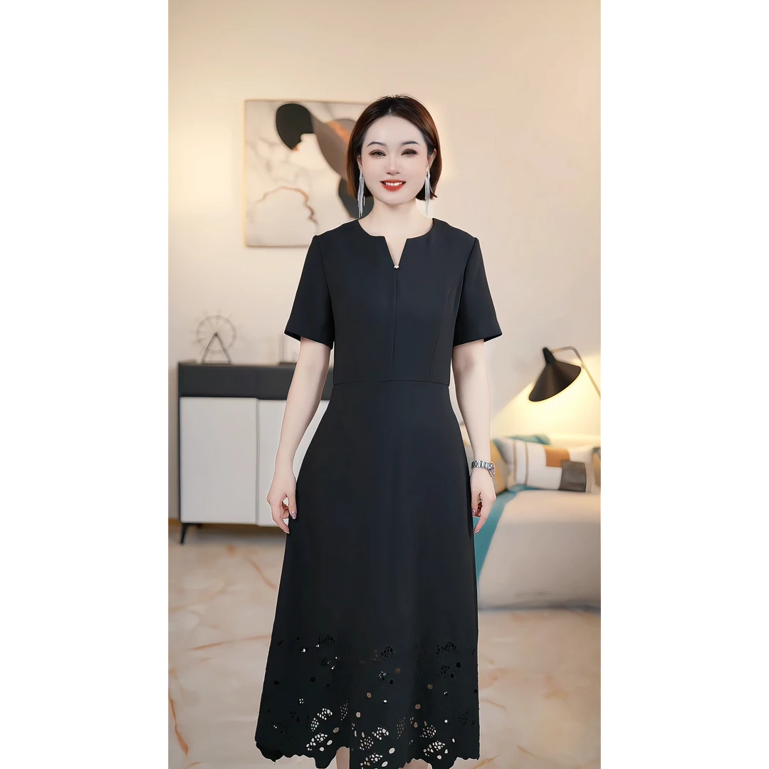 现货【深圳薇姐清仓】V 高端大码原创遮肉显瘦连衣裙 V1101