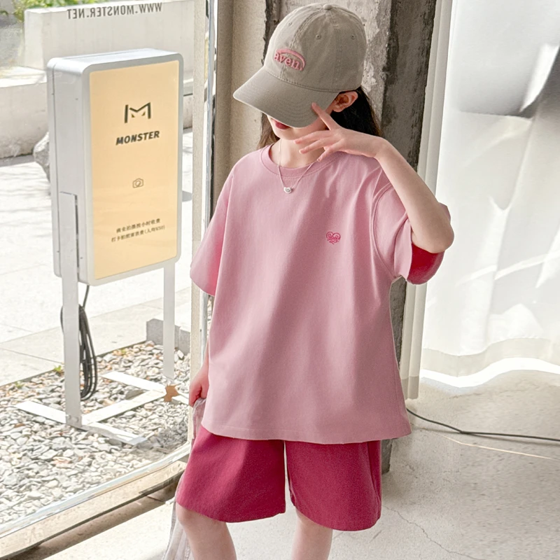 女童夏季套装2025新款大童宽松短袖夏装儿童多巴胺洋气短裤两件套