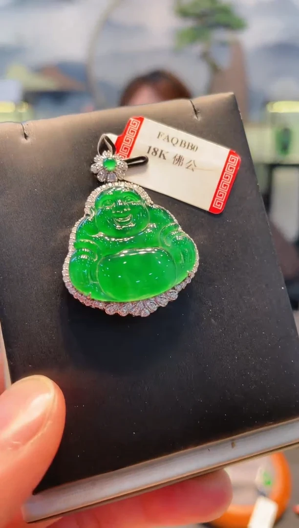 【闪购商品】翡翠颈饰18K金镶嵌B59天然A货翡翠