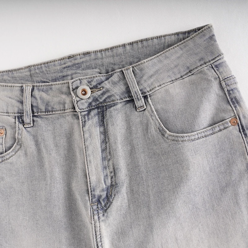 水洗泛黄牛仔裤男装设计师欧美简约时尚男士常规款弹力修身九分裤