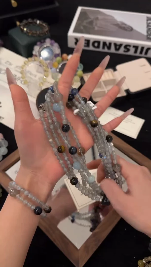 未镶嵌手链水晶灰月光双圈x3474