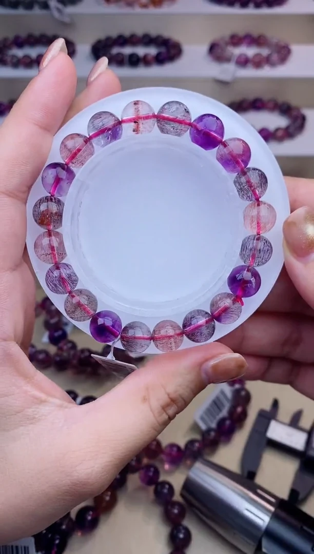 未镶嵌手链水晶黑加仑超七单圈9m+