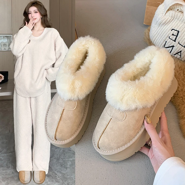 皮面雪地靴女皮毛一体2025新款爆款冬季加绒厚底女鞋子东北大棉鞋