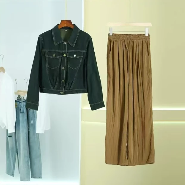 Q779春秋新款牛仔上衣高腰休闲裤气质女士时尚套装