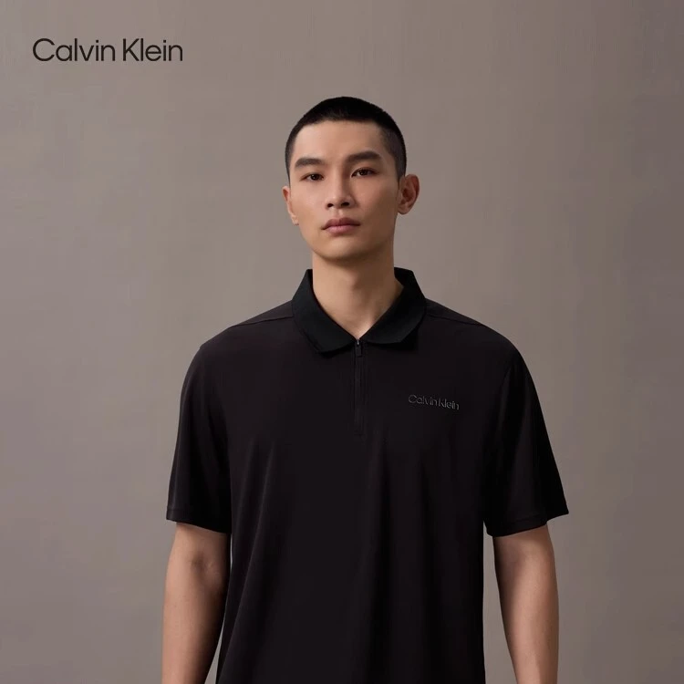 【吸湿速干】CK运动25春秋男士透湿拉链半襟短袖POLO