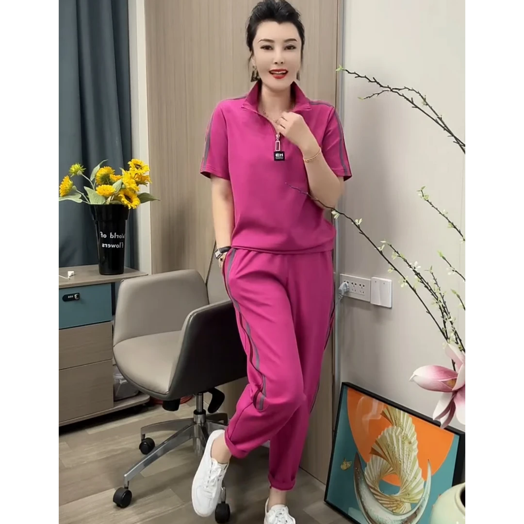 辛晴时尚洋气韩版运动套装女2025夏新款宽松显瘦短袖休闲裤两件套