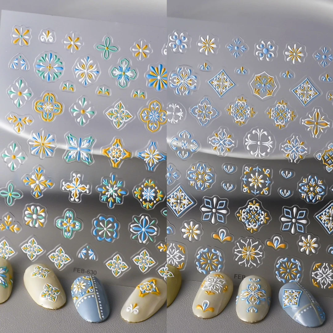 国风彩绘波西米亚宫廷风镂空浮雕美甲贴纸穿戴甲指甲装饰防水贴纸