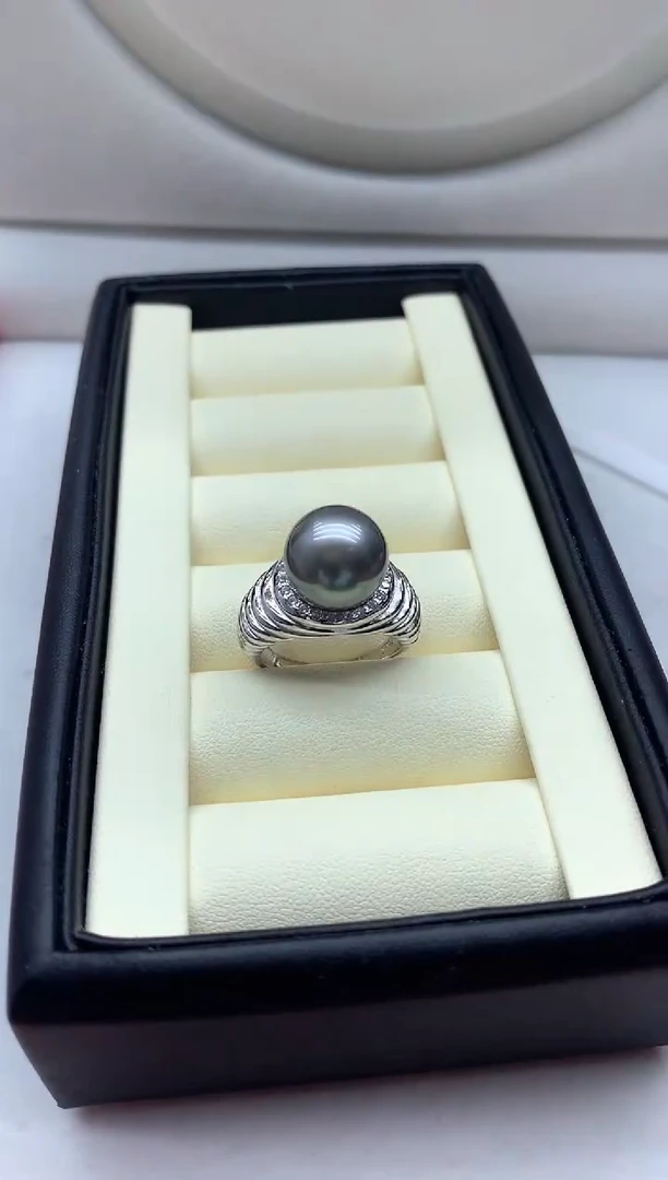 海水珍珠戒圈银S925镶嵌戒指