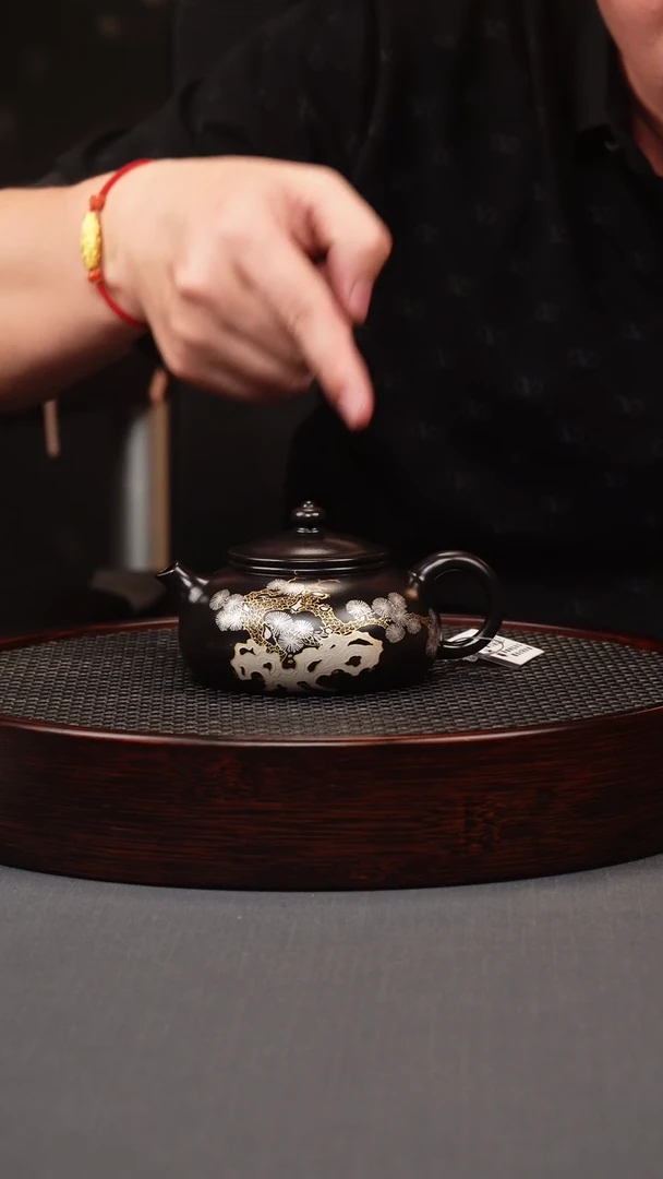 茶壶紫砂石黄金银错寒江