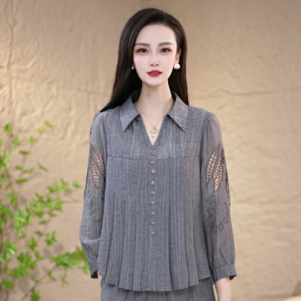 气质优雅大方时尚镂空刺绣百搭遮肉显瘦套装两件套M-4XL