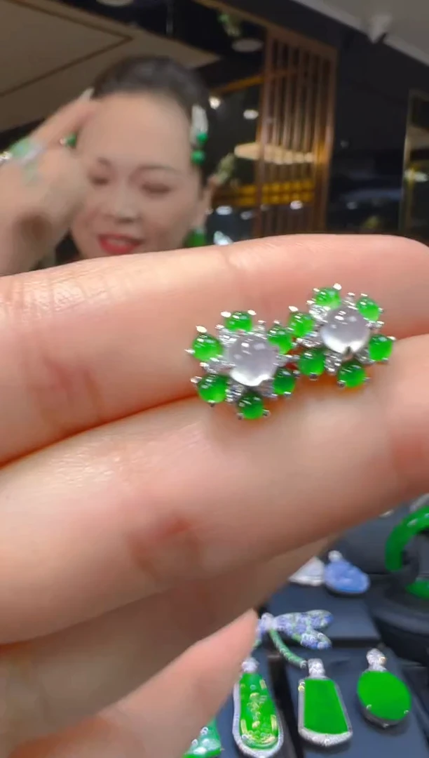 银S925镶嵌翡翠耳饰038(多样性发货发其一)