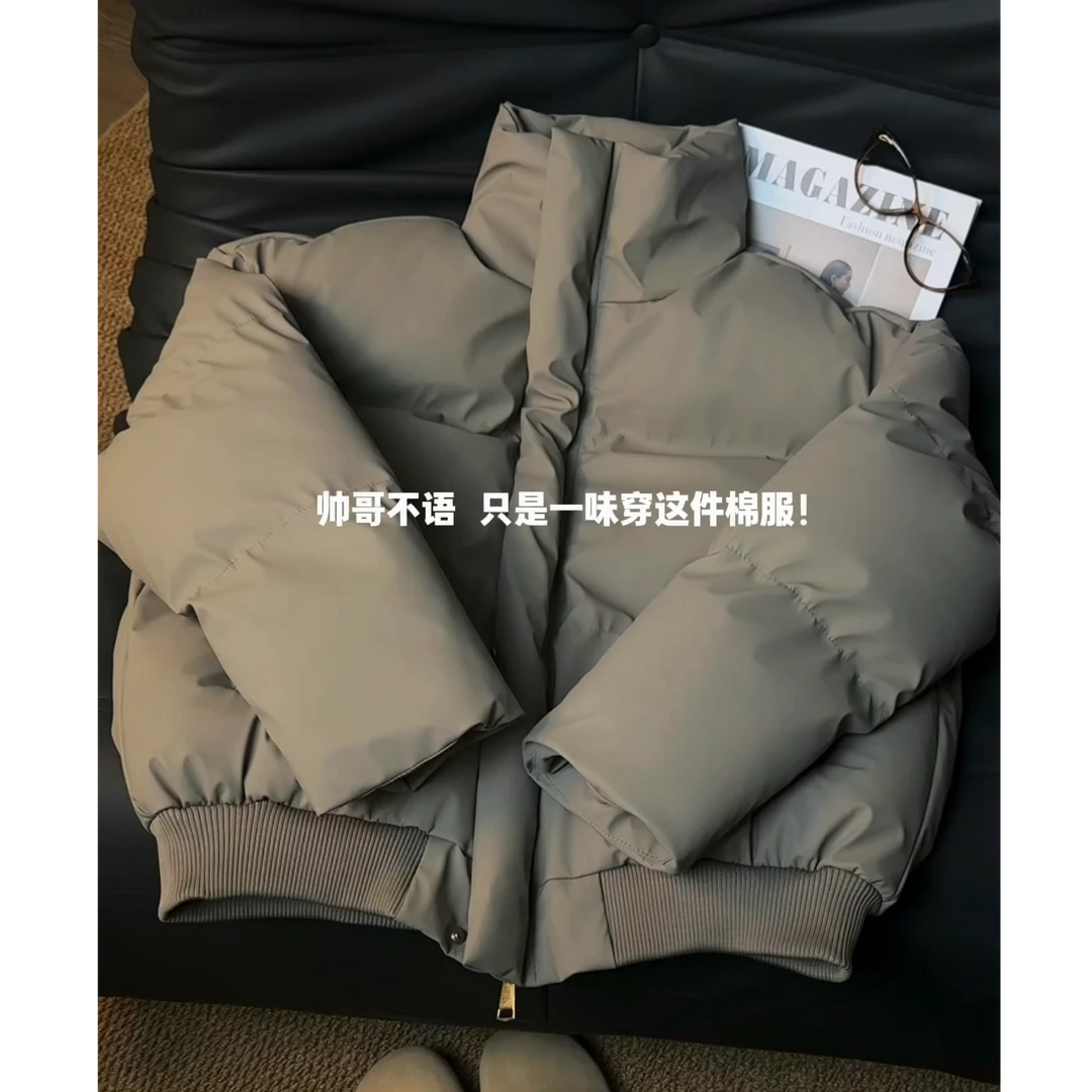 三防PU皮立领保暖防寒棉服外套男冬季加厚潮牌高级感皮衣棉衣夹克