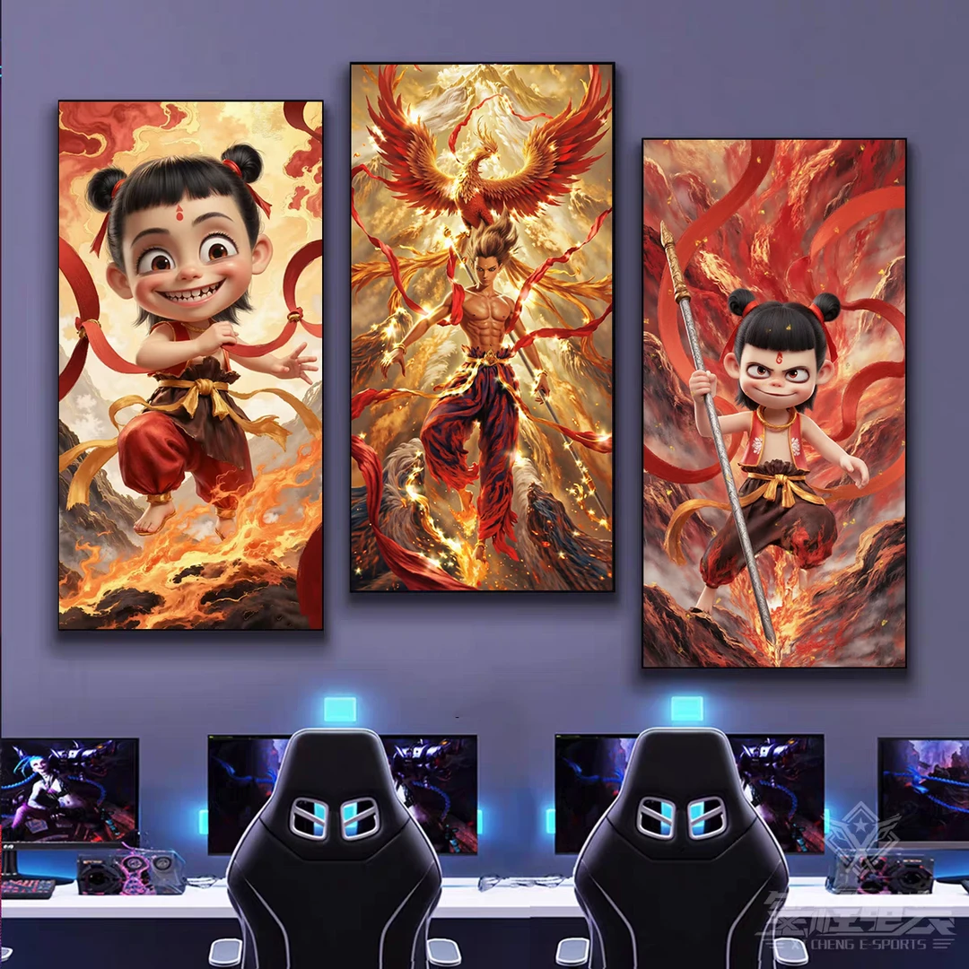 哪吒魔童闹海装饰画动漫电影挂画网吧房玄关壁画