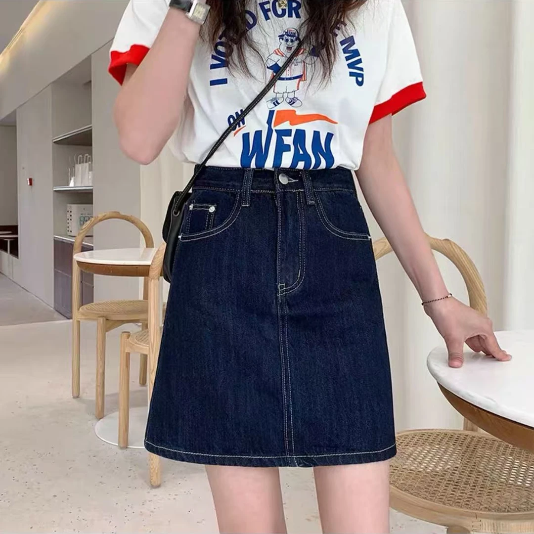 0820#裙长38牛仔短裙小个子休闲A字显瘦女夏季梨型身材包臀裙时尚