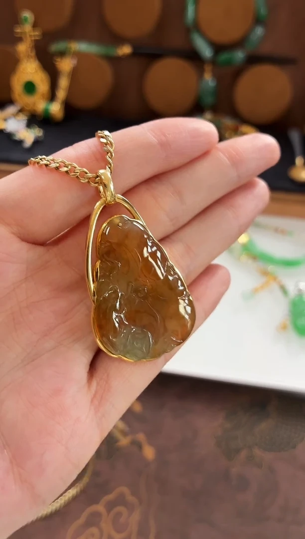 吊坠(不含链)18K金镶嵌翡翠吊坠