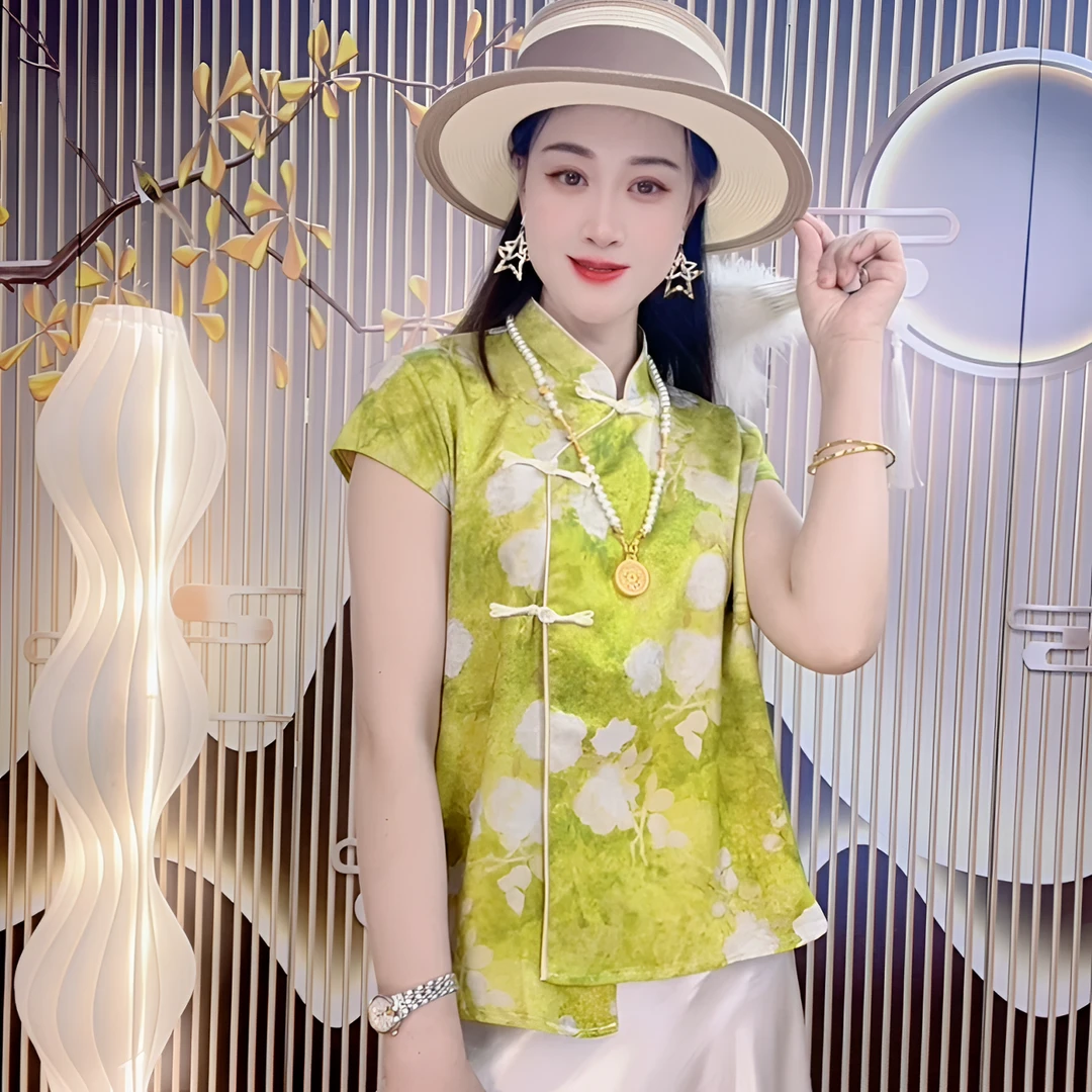 25133夏季新中式盘扣提花优雅时尚高级感开衫新款国风宽松上衣女