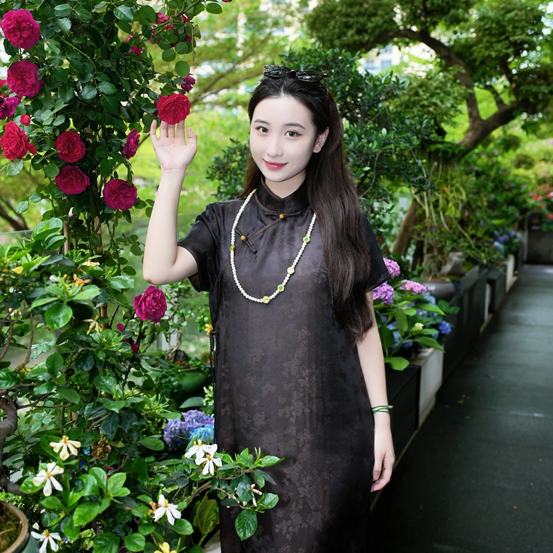 蓝大【云烟绕】桑蚕丝长裙7814蕾丝