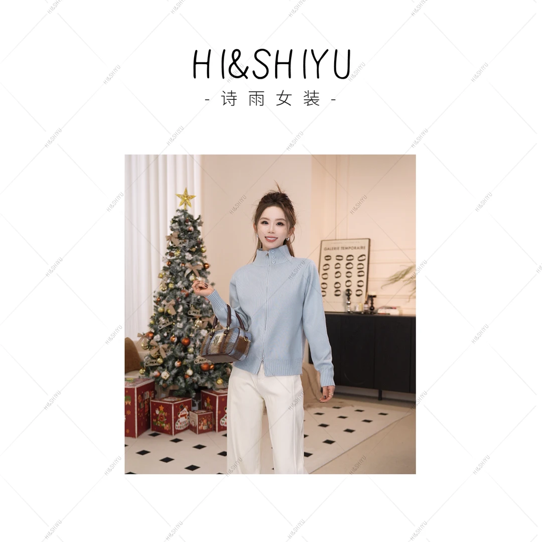 HISHIYU【温柔生长】双拉链设计感针织衫宽松纯色上衣