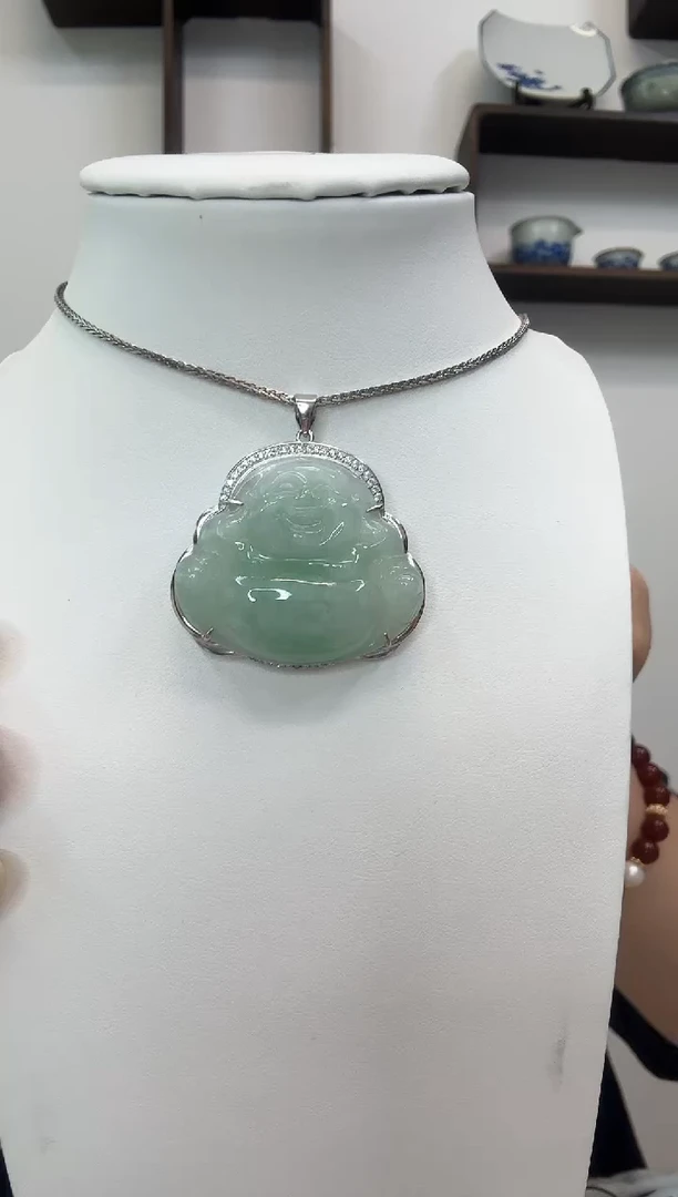 吊坠(赠链)银S925镶嵌翡翠佛公